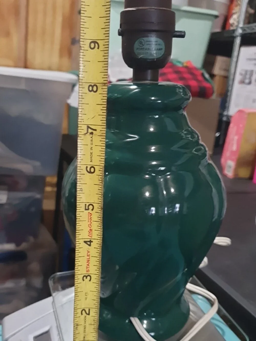 Vintage Deep Green Ceramic Vase Lamp